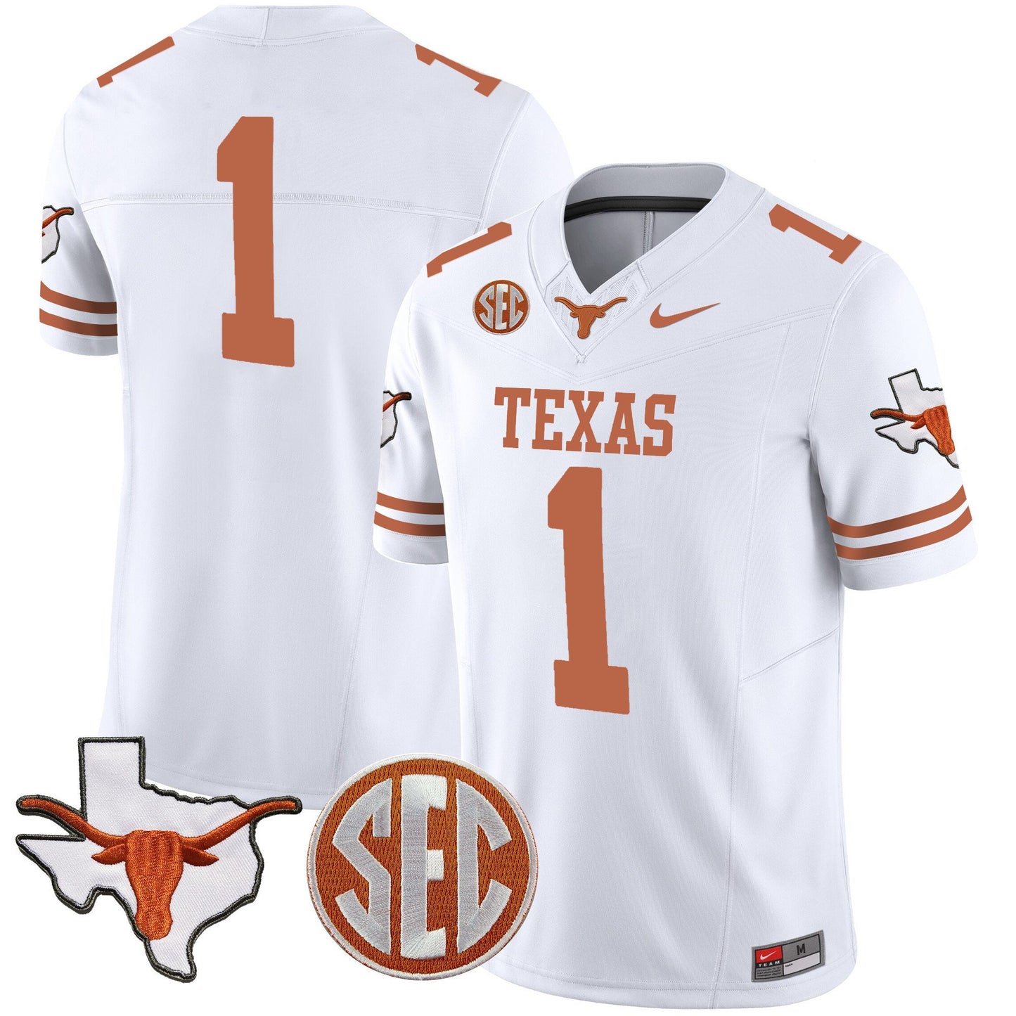 Texas Longhorns State Map & SEC Patch Vapor Jersey V2 - All Stitched