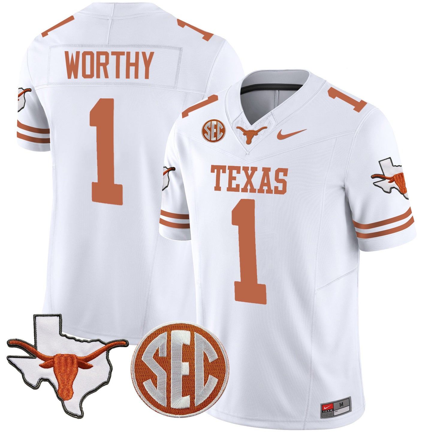 Texas Longhorns State Map & SEC Patch Vapor Jersey V4 - All Stitched