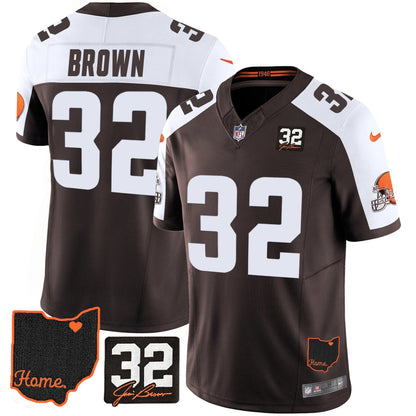 Browns #32 Jim Brown Memorial & Home Patch Jersey V3 - All Stitched