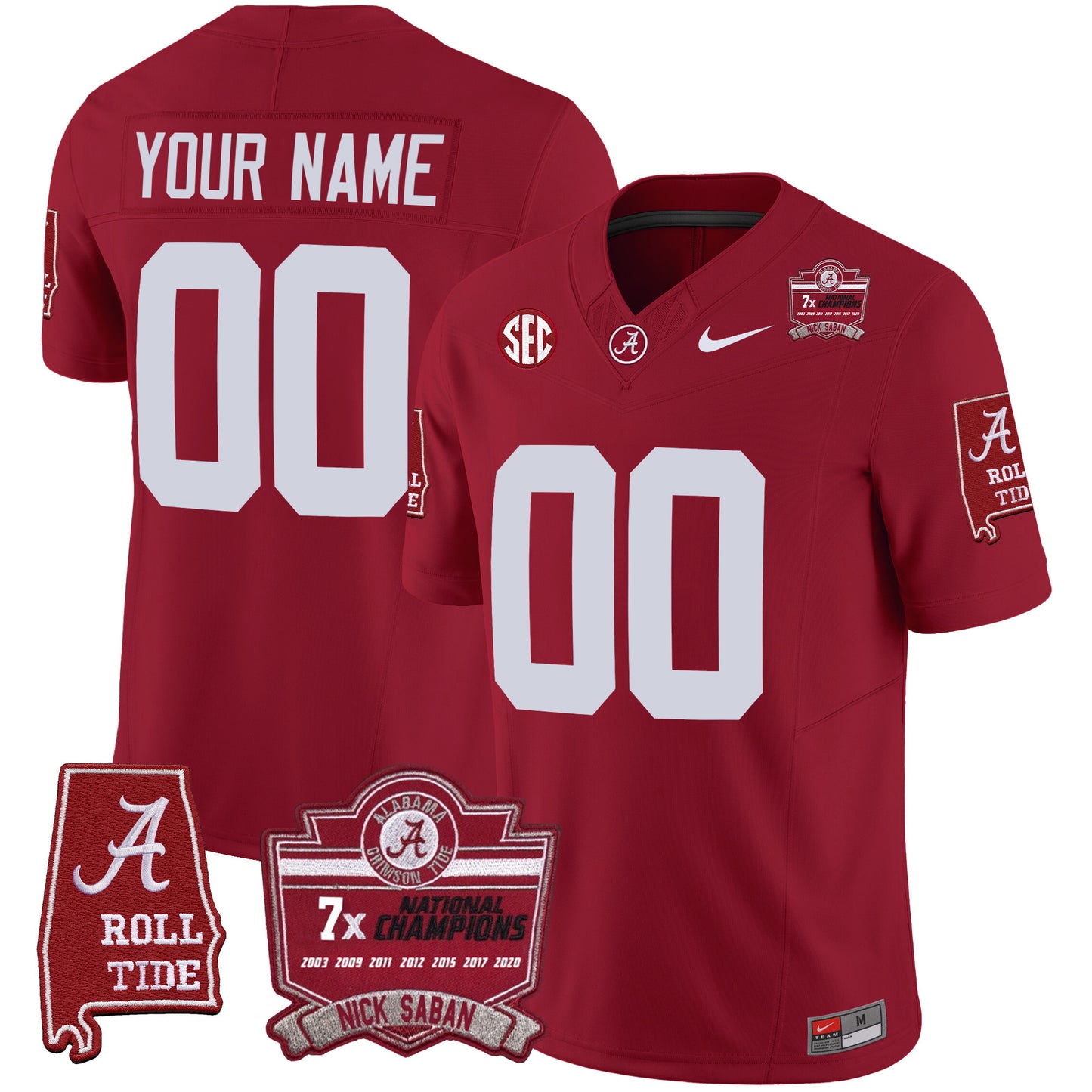 Alabama Crimson Tide Nick Saban 7x Champions Patch Vapor Custom Jersey - All Stitched