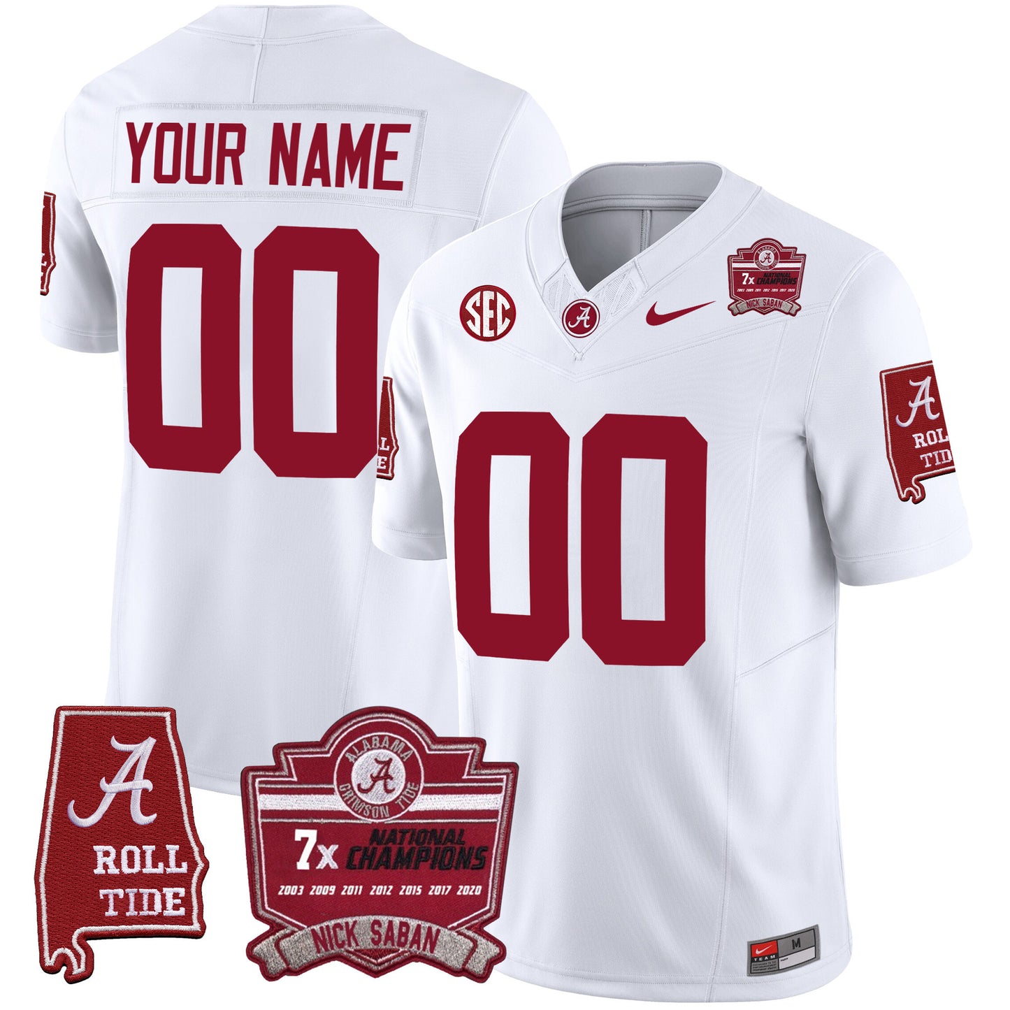 Alabama Crimson Tide Nick Saban 7x Champions Patch Vapor Custom Jersey - All Stitched