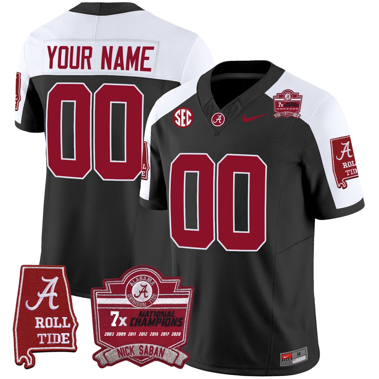 Alabama Crimson Tide Nick Saban 7x Champions Patch Vapor Custom Jersey - All Stitched