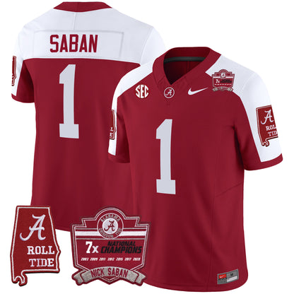 Alabama Crimson Tide Nick Saban 7x Champions Patch Vapor Jersey - All Stitched