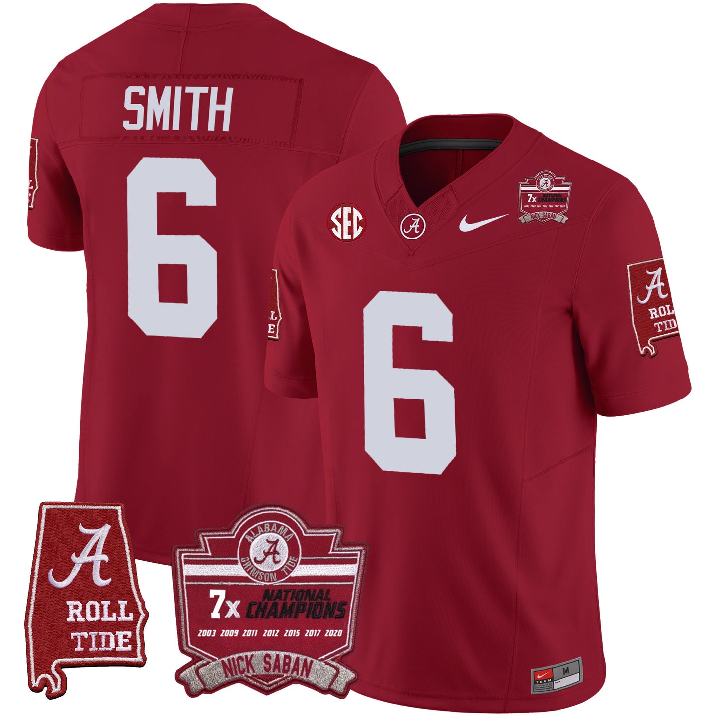 Alabama Crimson Tide Nick Saban 7x Champions Patch Vapor Jersey - All Stitched