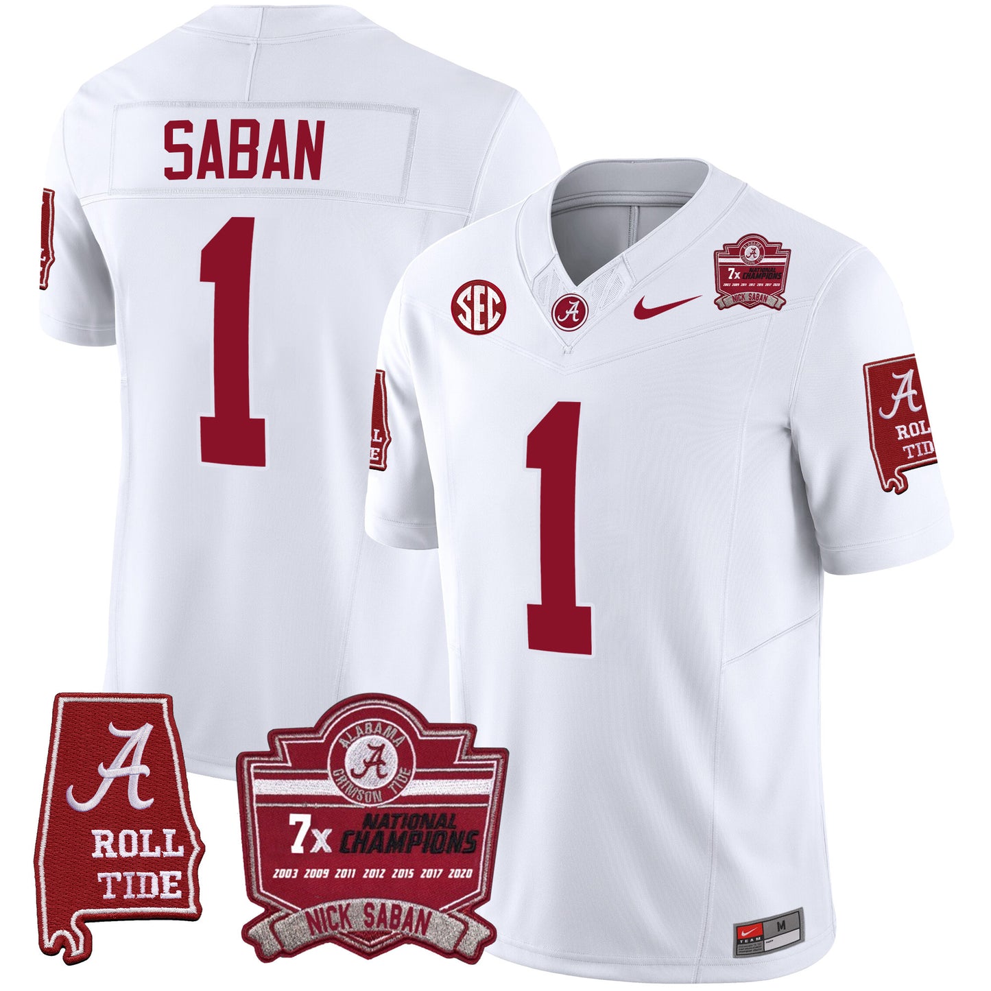 Alabama Crimson Tide Nick Saban 7x Champions Patch Vapor Jersey - All Stitched