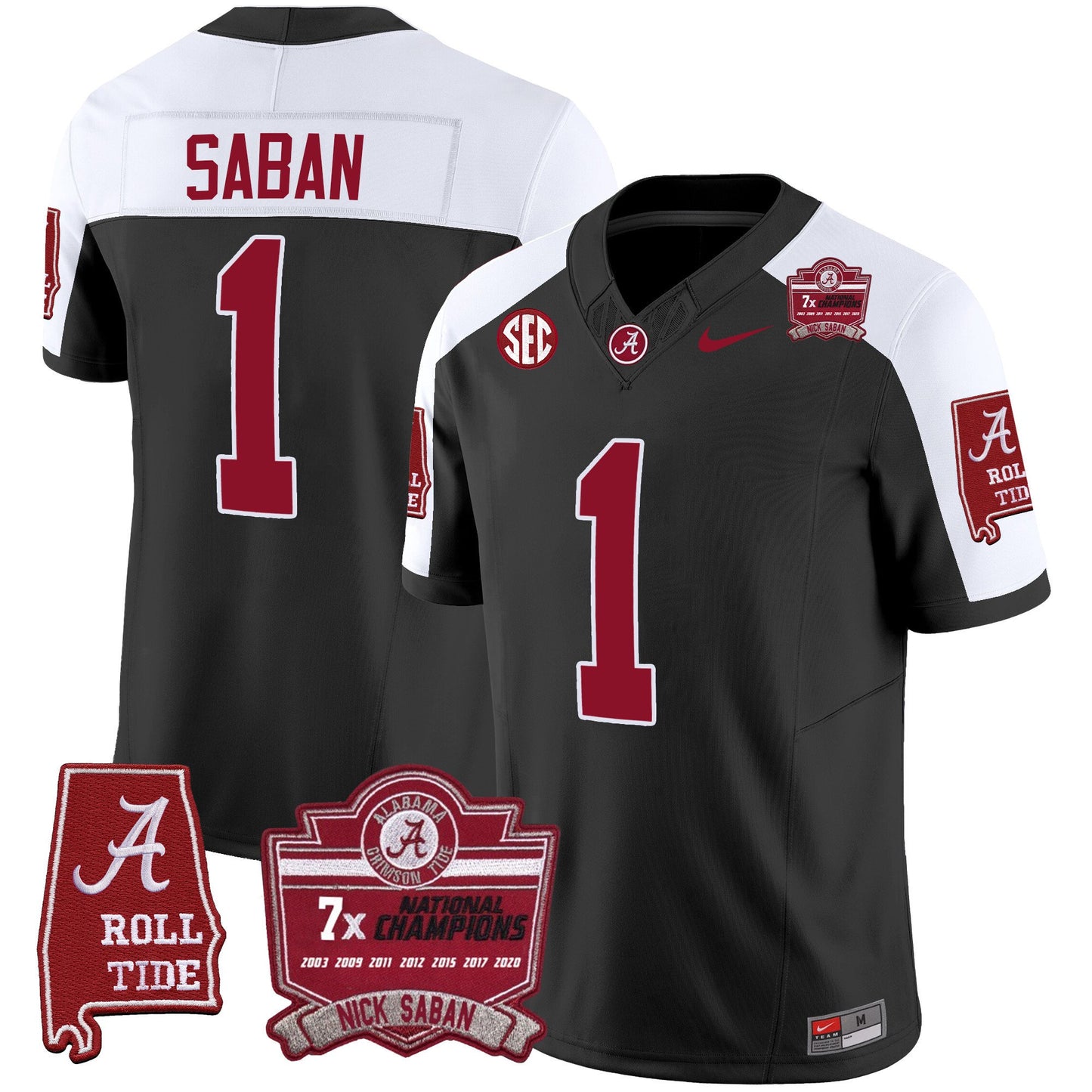 Alabama Crimson Tide Nick Saban 7x Champions Patch Vapor Jersey - All Stitched