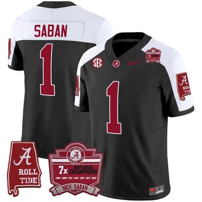 Alabama Crimson Tide Nick Saban 7x Champions Patch Vapor Jersey - All Stitched