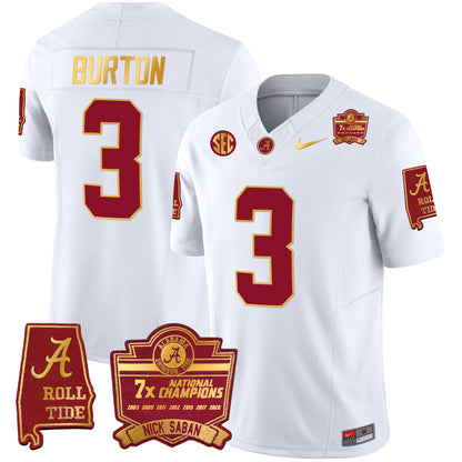 Alabama Crimson Tide Nick Saban 7x Champions Patch Gold Trim Jersey - All Stitched