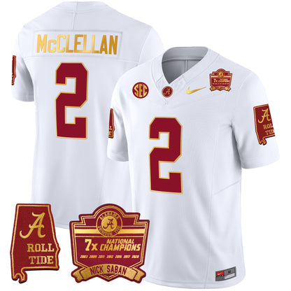 Alabama Crimson Tide Nick Saban 7x Champions Patch Gold Trim Jersey - All Stitched