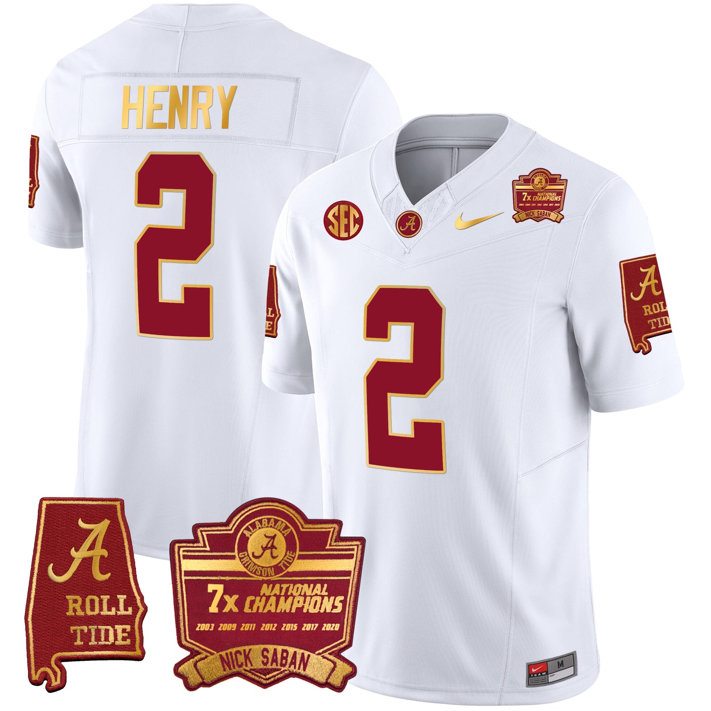 Alabama Crimson Tide Nick Saban 7x Champions Patch Gold Trim Jersey - All Stitched