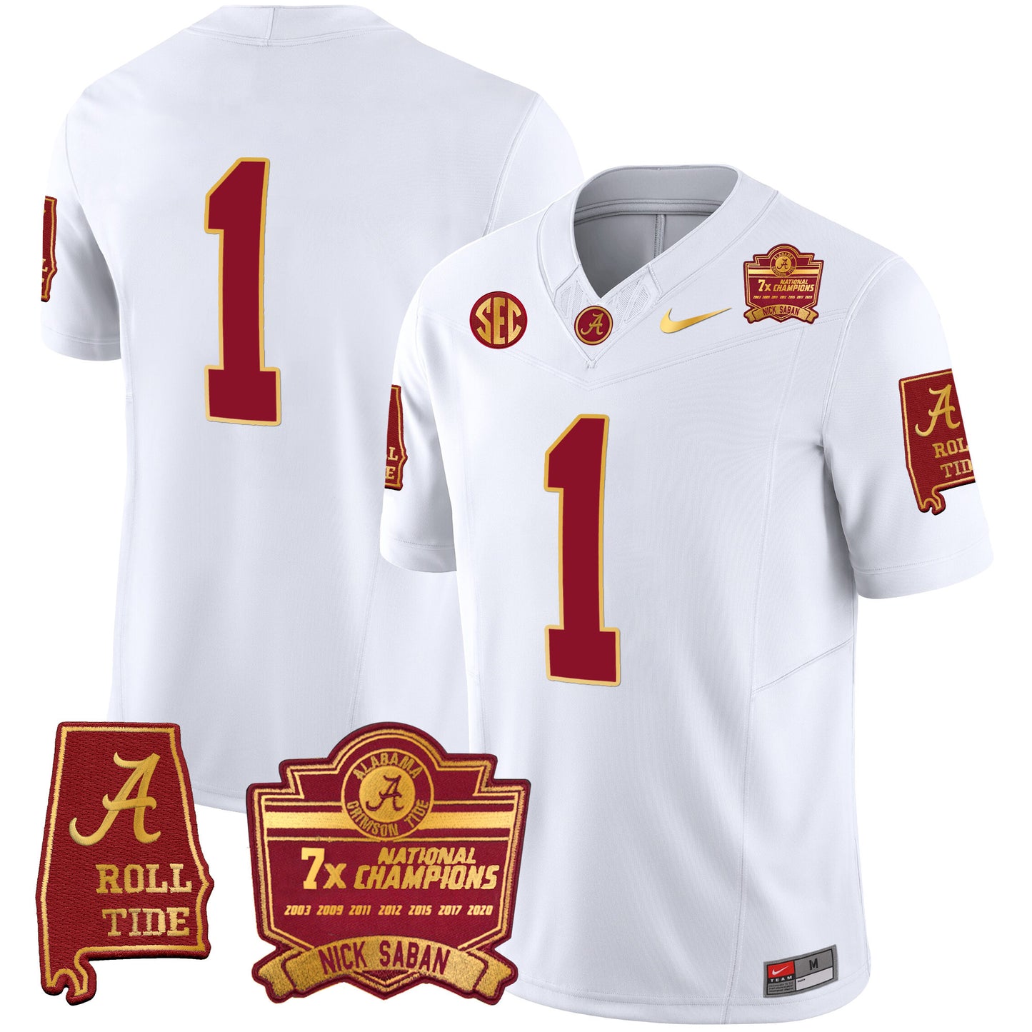 Alabama Crimson Tide Nick Saban 7x Champions Patch Gold Trim Jersey - All Stitched