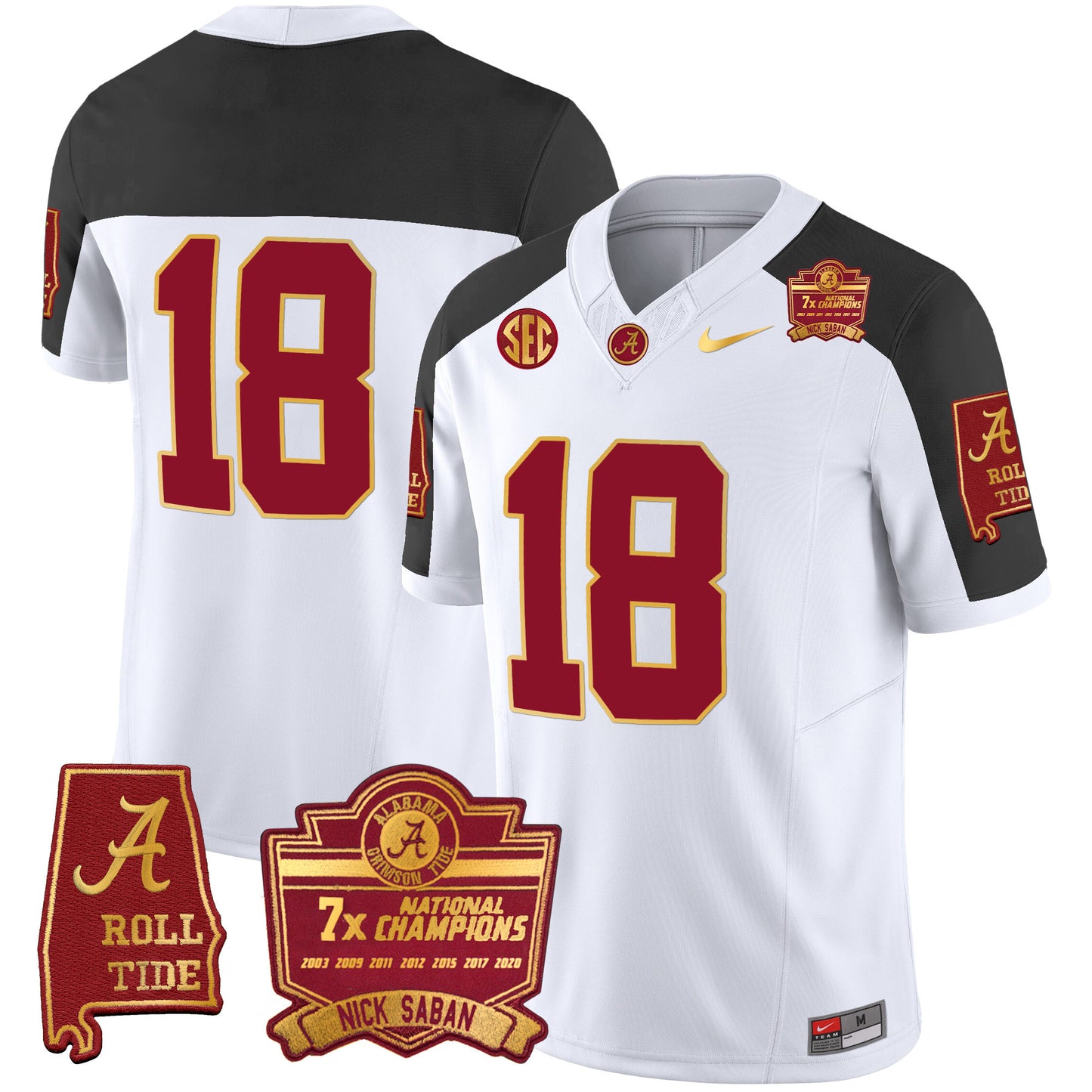 Alabama Crimson Tide Nick Saban 7x Champions Patch Gold Trim Jersey - All Stitched