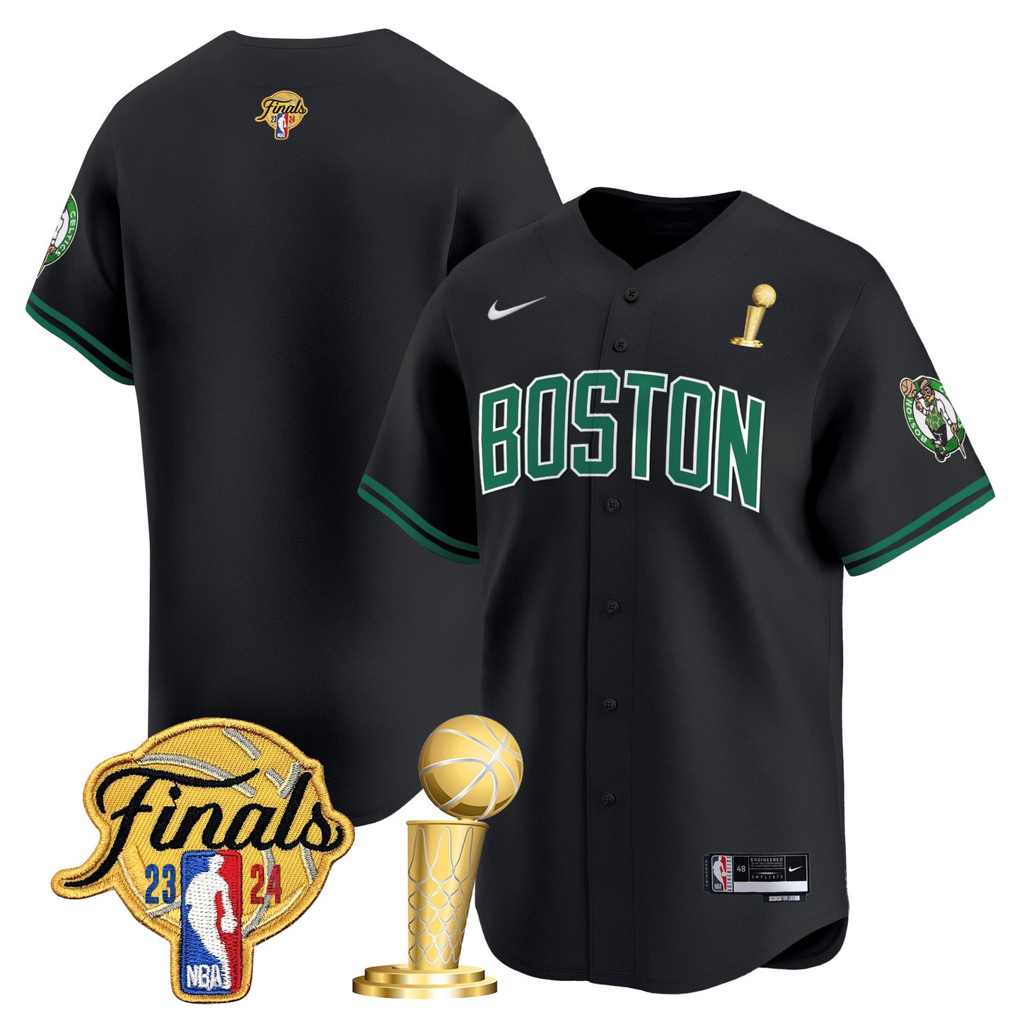 Boston Celtics 2024 Final & Champions Patch Baseball Jersey - All Stitched