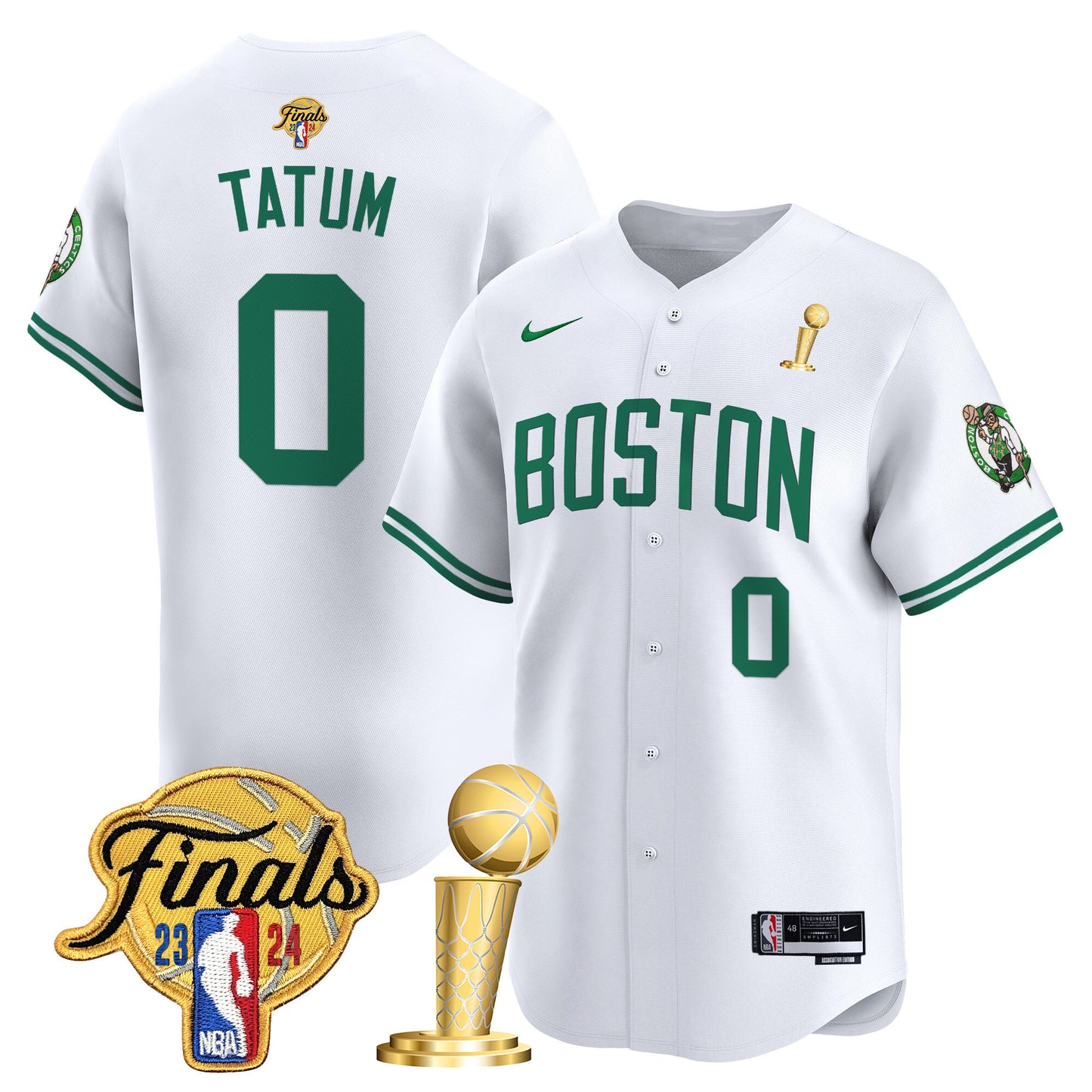 Boston Celtics 2024 Final & Champions Patch Baseball Jersey - All Stitched