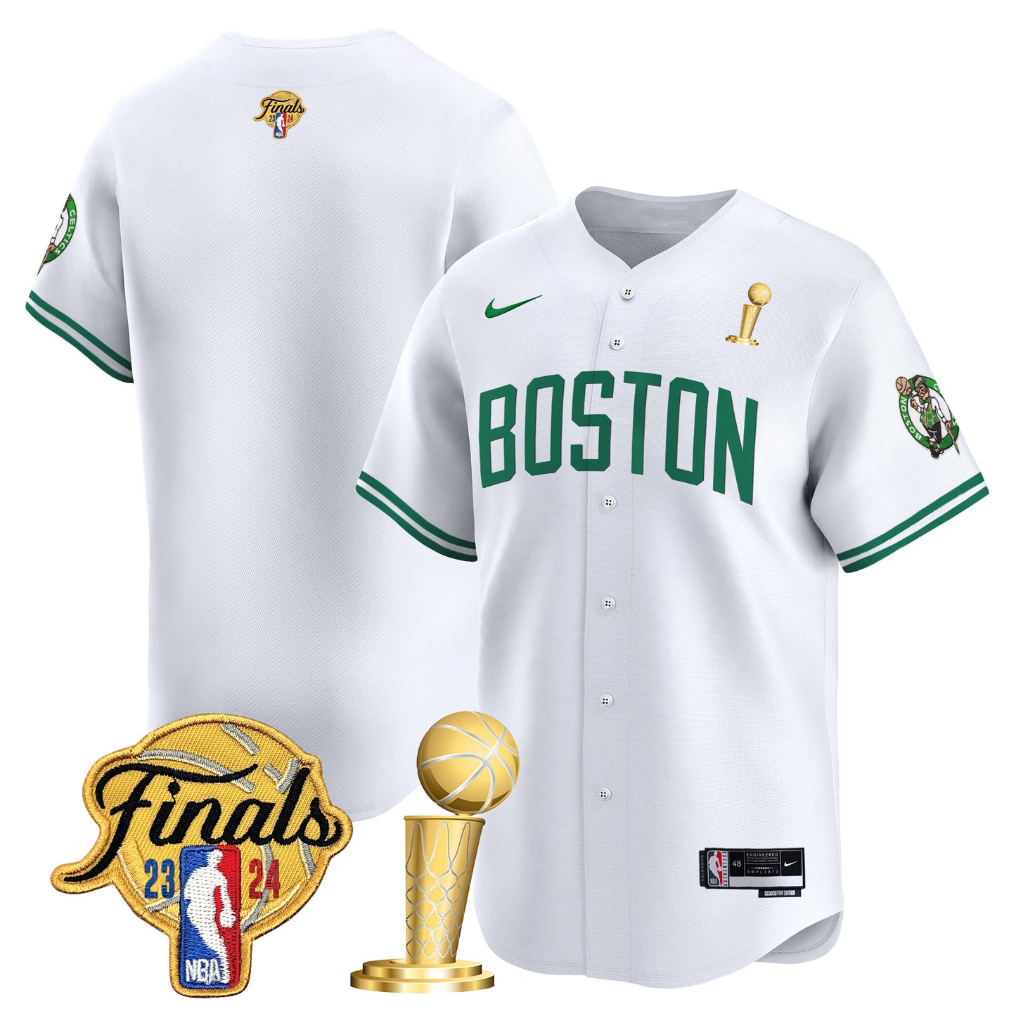 Boston Celtics 2024 Final & Champions Patch Baseball Jersey - All Stitched