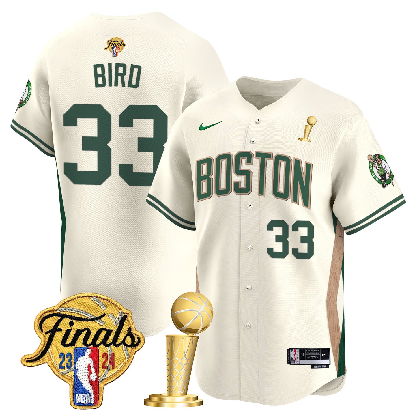 Boston Celtics 2024 Final & Champions Patch Baseball Jersey - All Stitched