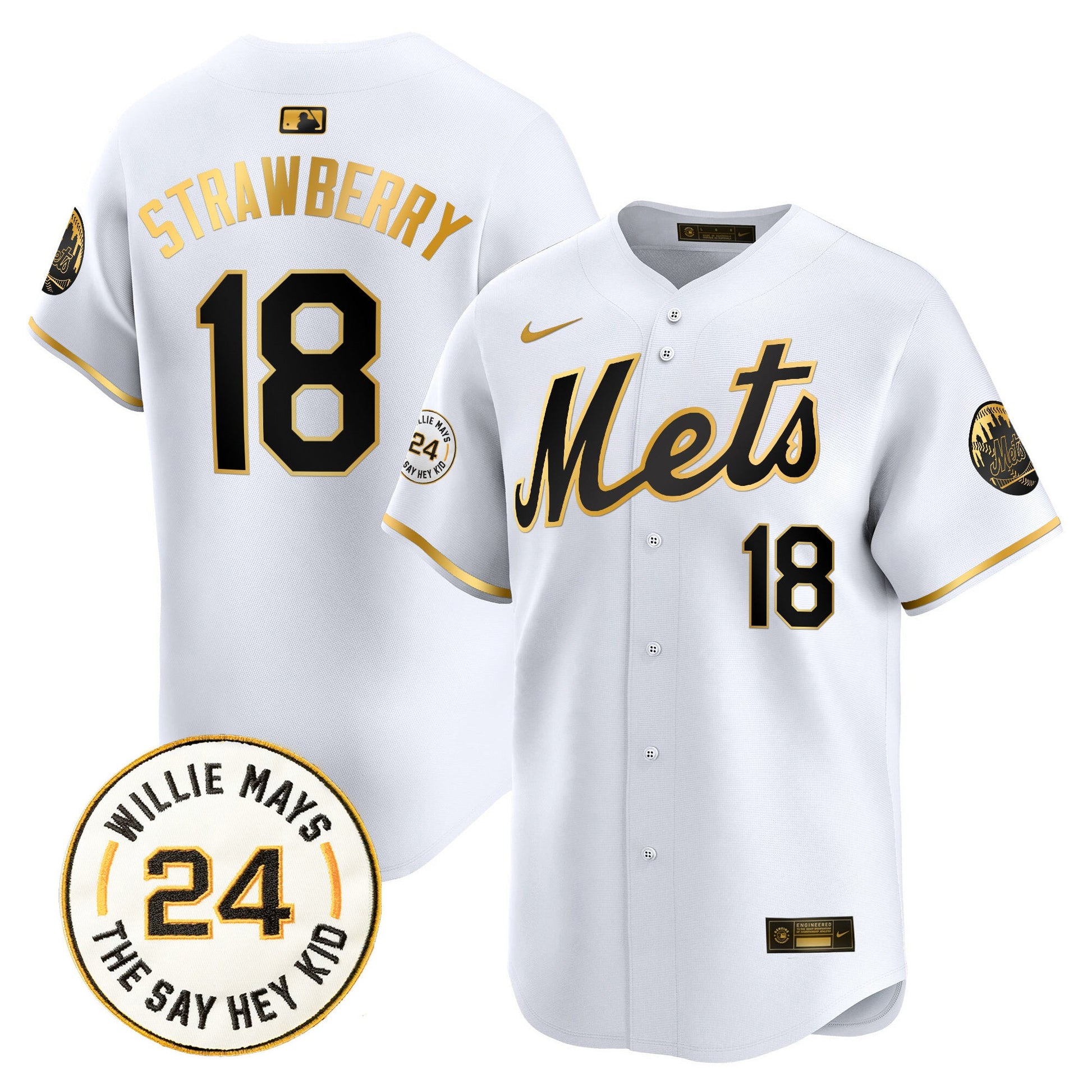 Men's Mets Willie Mays Patch Vapor Premier Limited Jersey - All Stitched