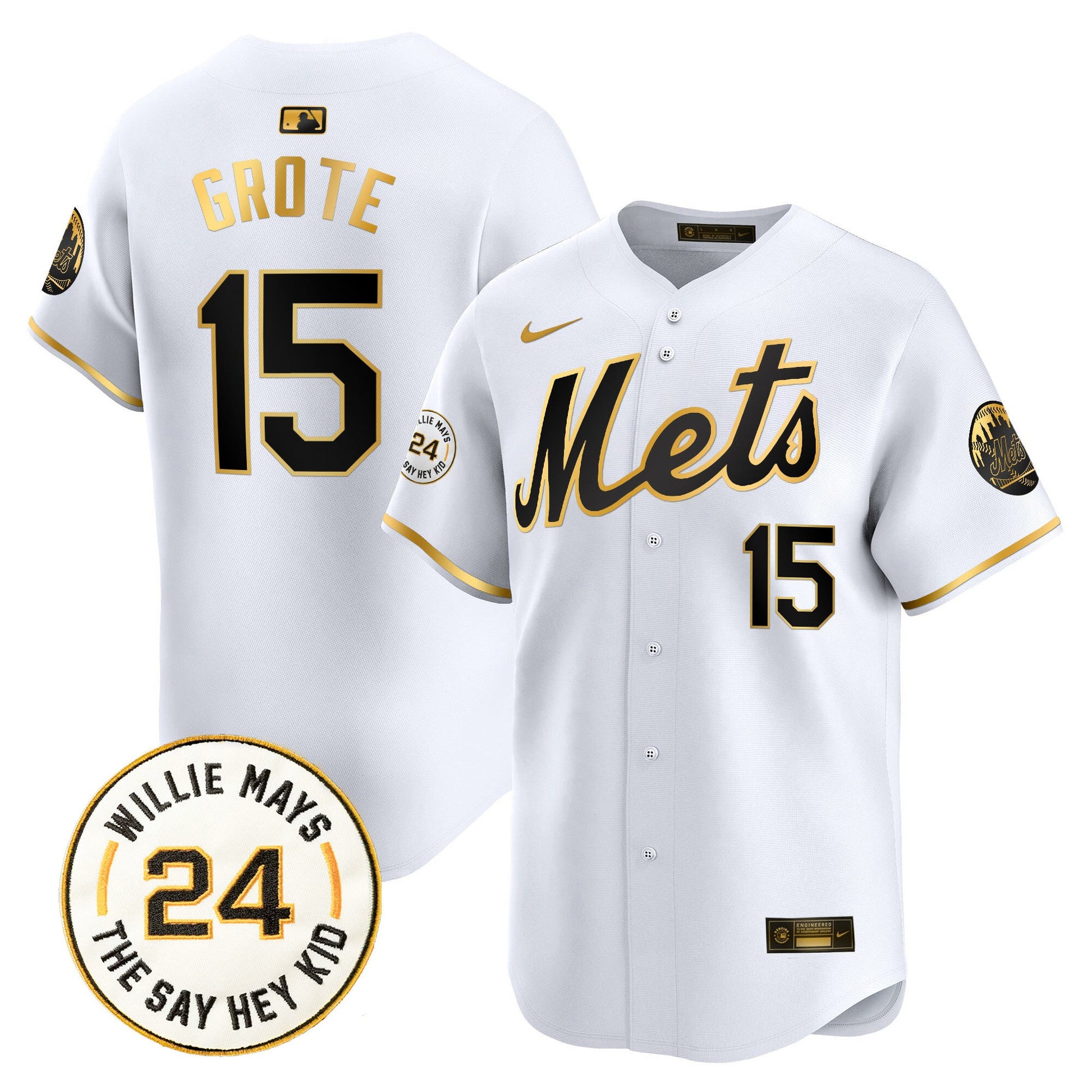 Men's Mets Willie Mays Patch Vapor Premier Limited Jersey - All Stitched