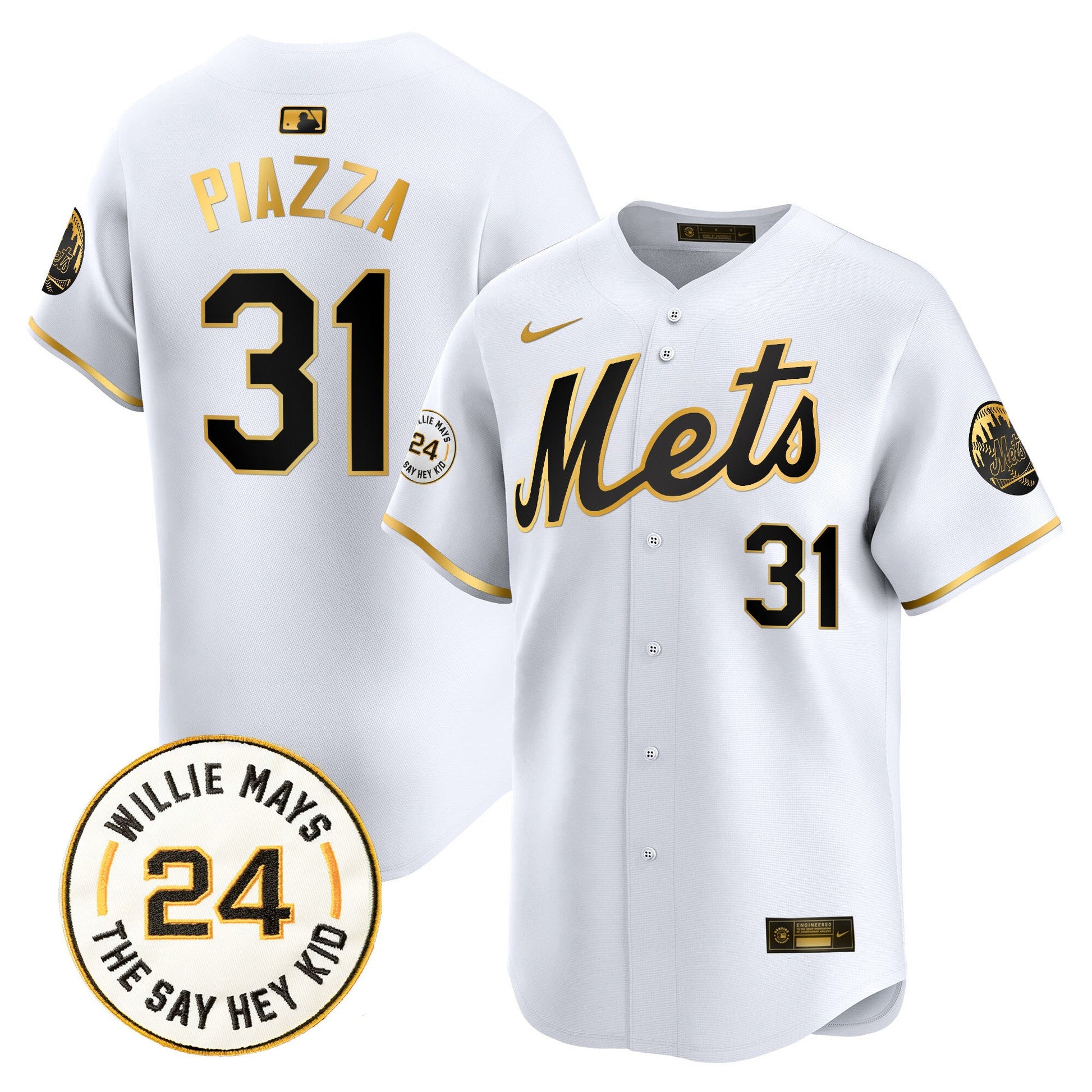Men's Mets Willie Mays Patch Vapor Premier Limited Jersey - All Stitched