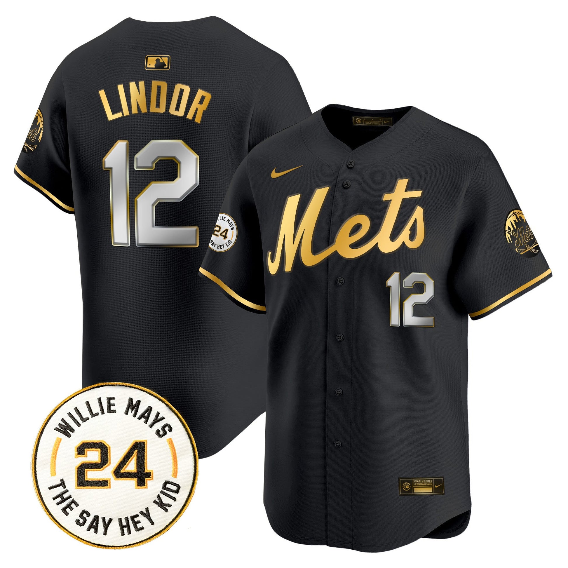 Men's Mets Willie Mays Patch Vapor Premier Limited Jersey - All Stitched
