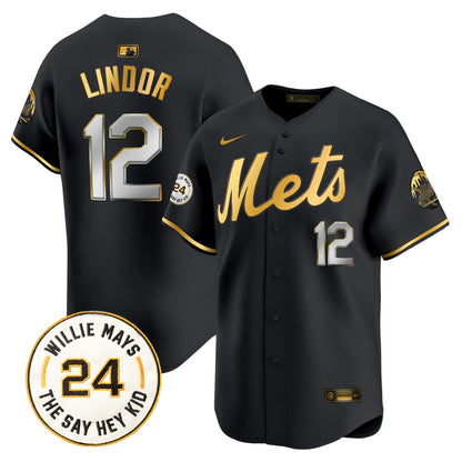 Men's Mets Willie Mays Patch Vapor Premier Limited Jersey - All Stitched