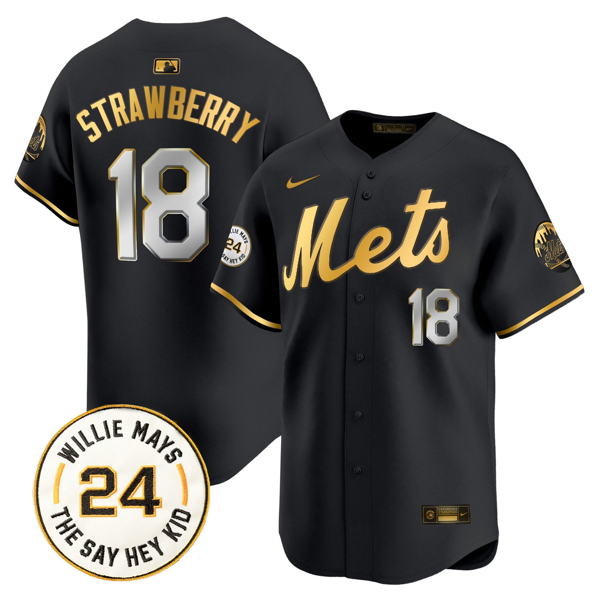 Men's Mets Willie Mays Patch Vapor Premier Limited Jersey - All Stitched