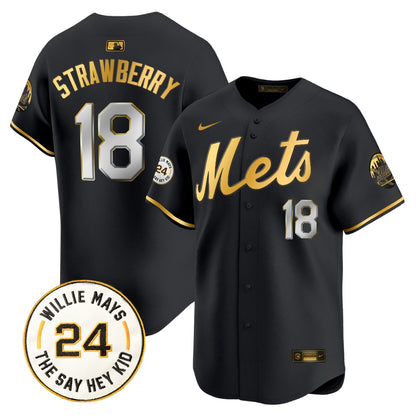 Men's Mets Willie Mays Patch Vapor Premier Limited Jersey - All Stitched