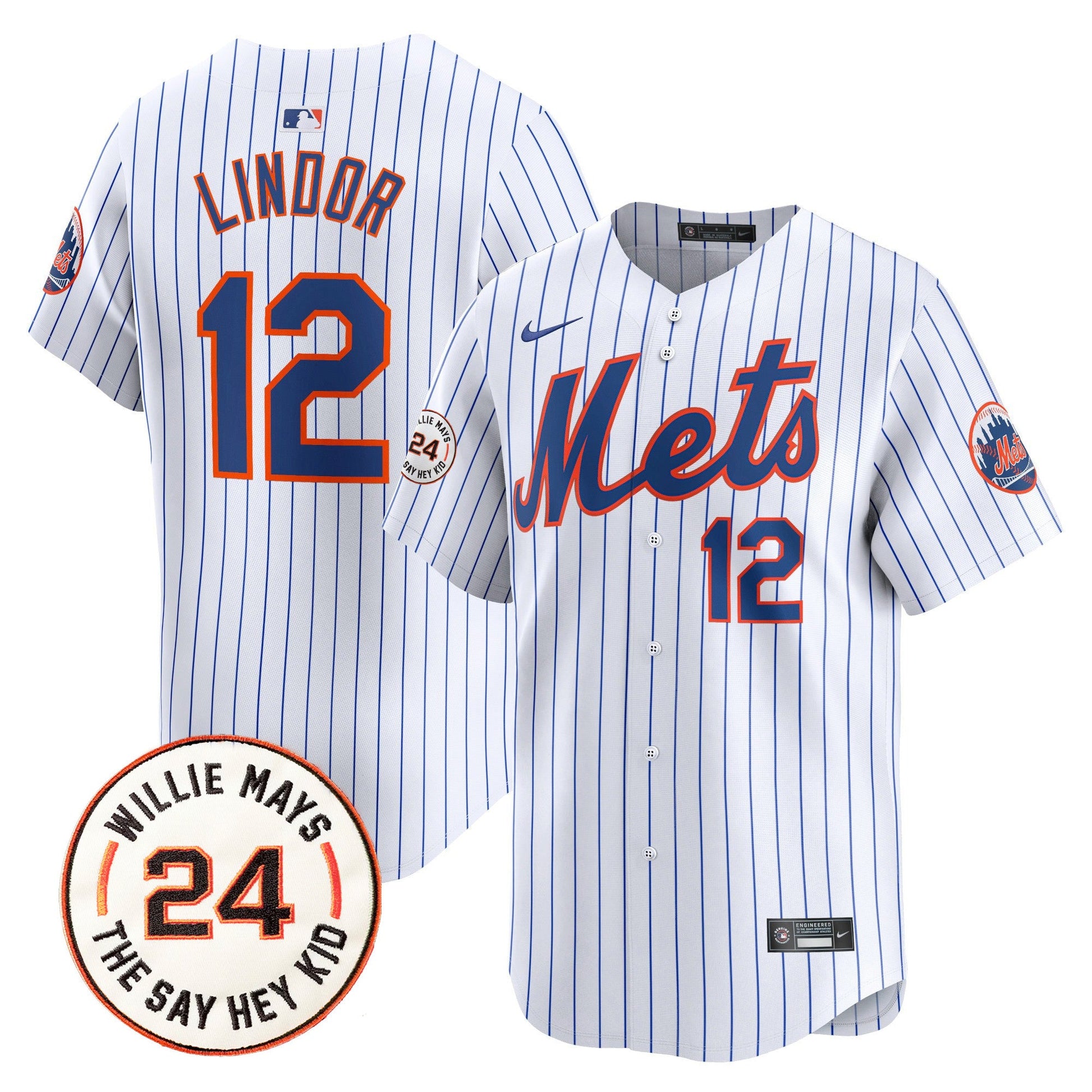 Men's Mets Willie Mays Patch Vapor Premier Limited Jersey - All Stitched