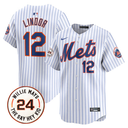 Men's Mets Willie Mays Patch Vapor Premier Limited Jersey - All Stitched