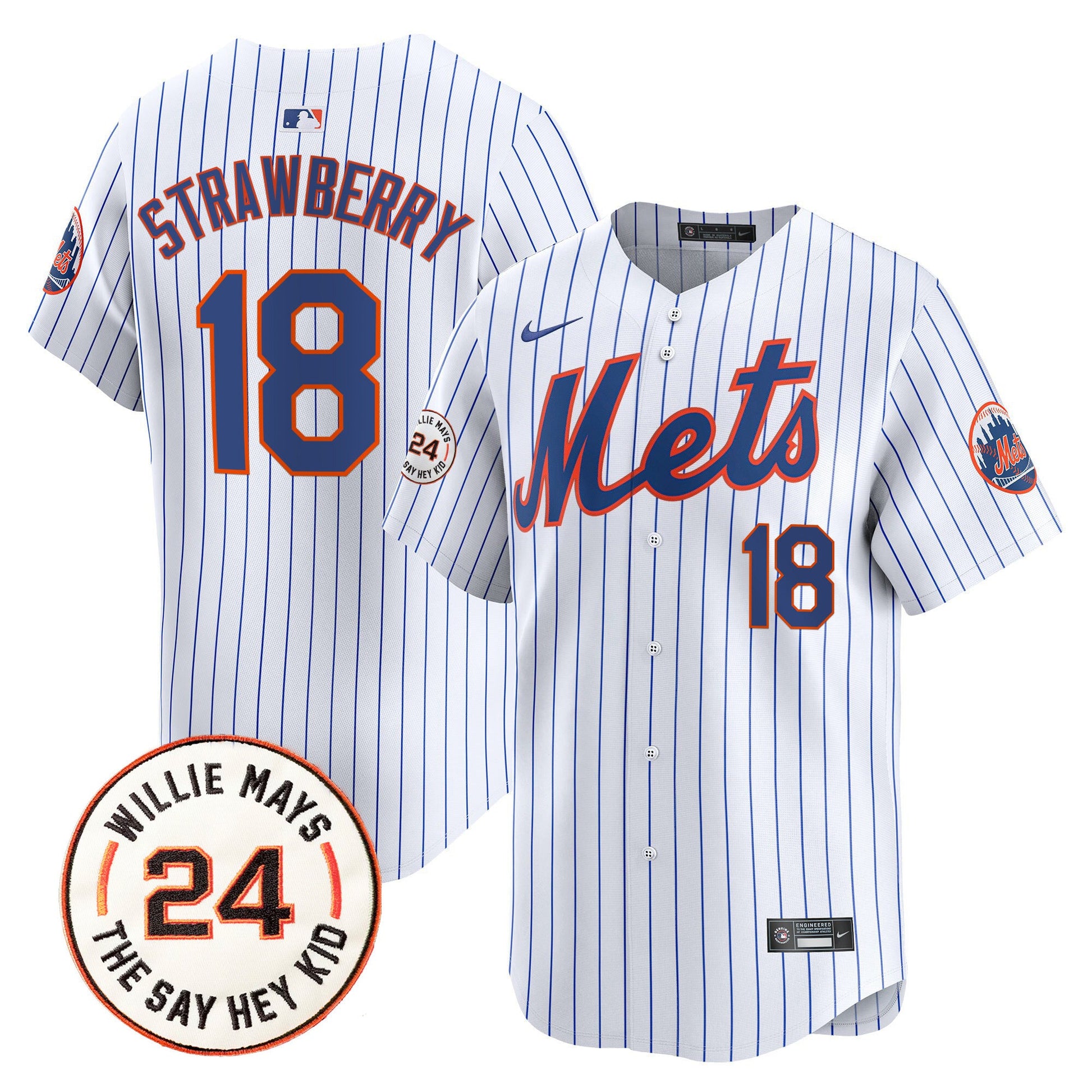 Men's Mets Willie Mays Patch Vapor Premier Limited Jersey - All Stitched