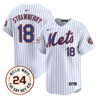 Men's Mets Willie Mays Patch Vapor Premier Limited Jersey - All Stitched