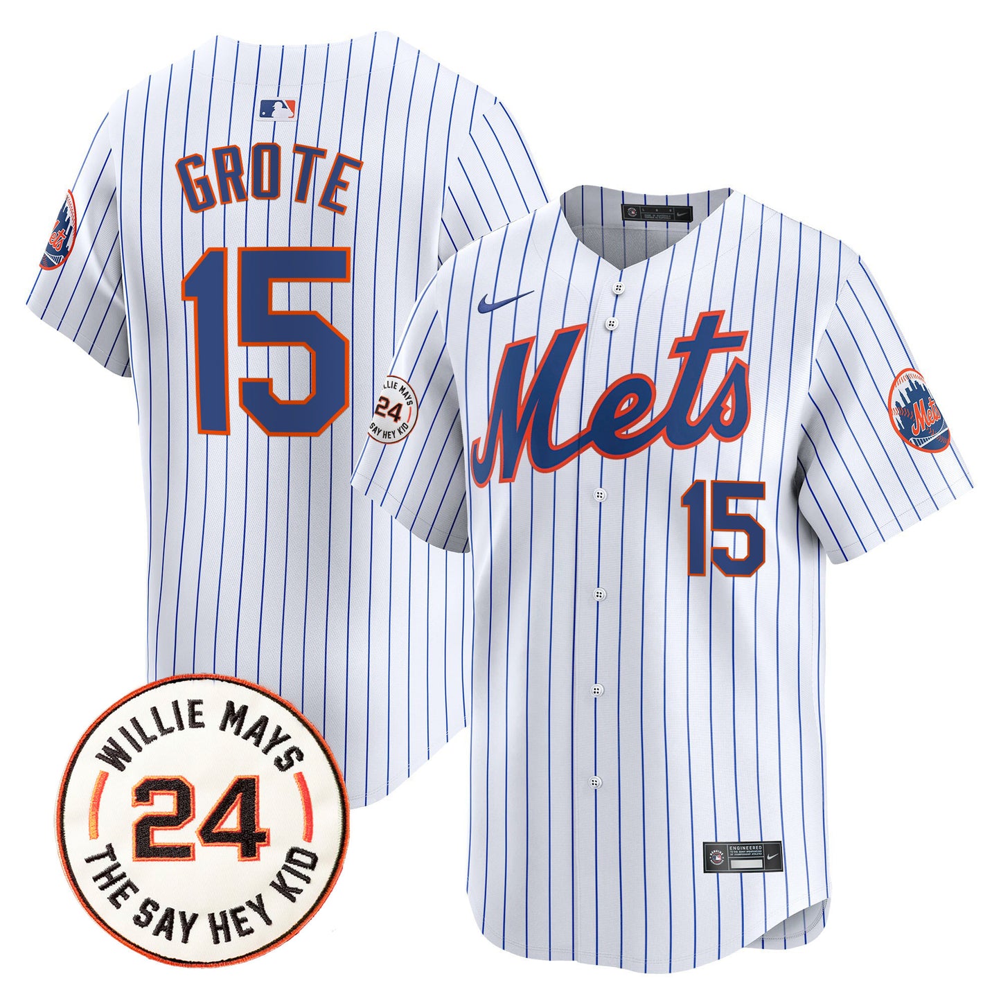 Mets Willie Mays Patch Vapor Premier Limited Jersey - All Stitched