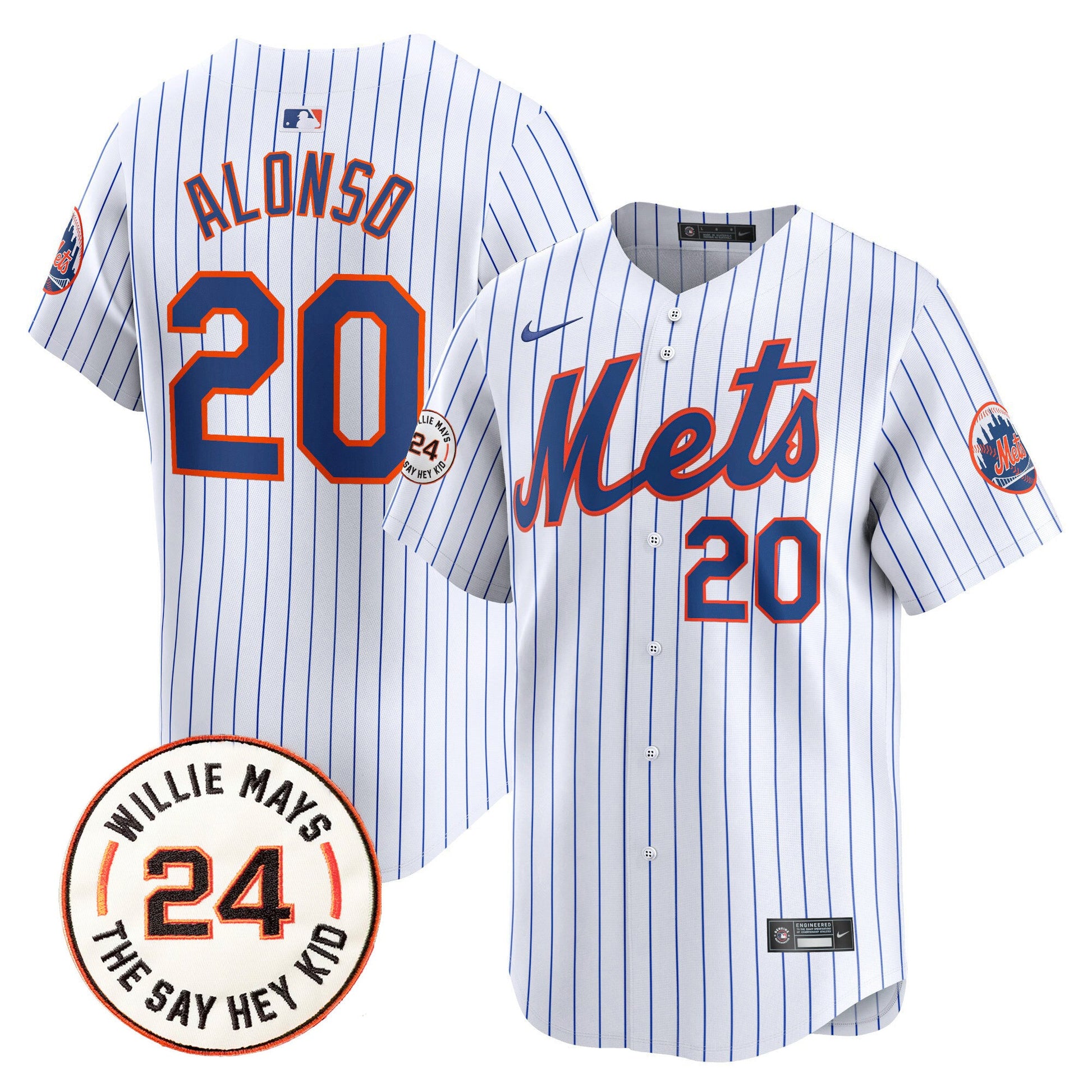 Men's Mets Willie Mays Patch Vapor Premier Limited Jersey - All Stitched