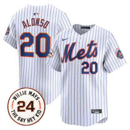 Men's Mets Willie Mays Patch Vapor Premier Limited Jersey - All Stitched