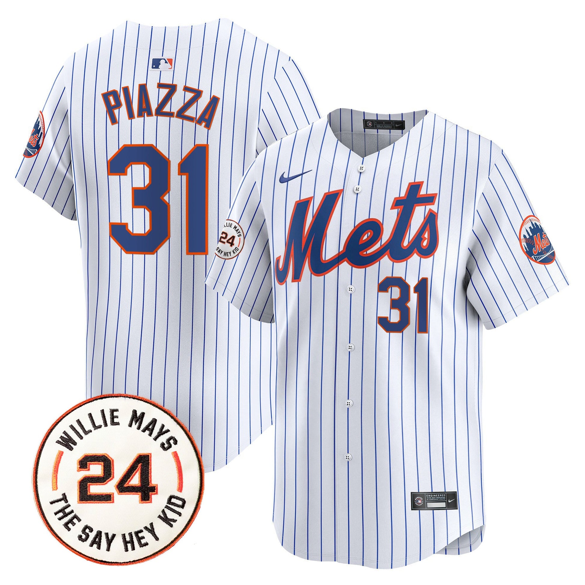 Men's Mets Willie Mays Patch Vapor Premier Limited Jersey - All Stitched