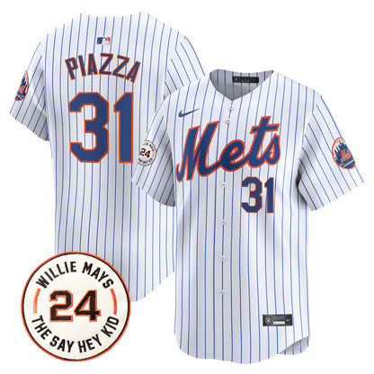 Men's Mets Willie Mays Patch Vapor Premier Limited Jersey - All Stitched