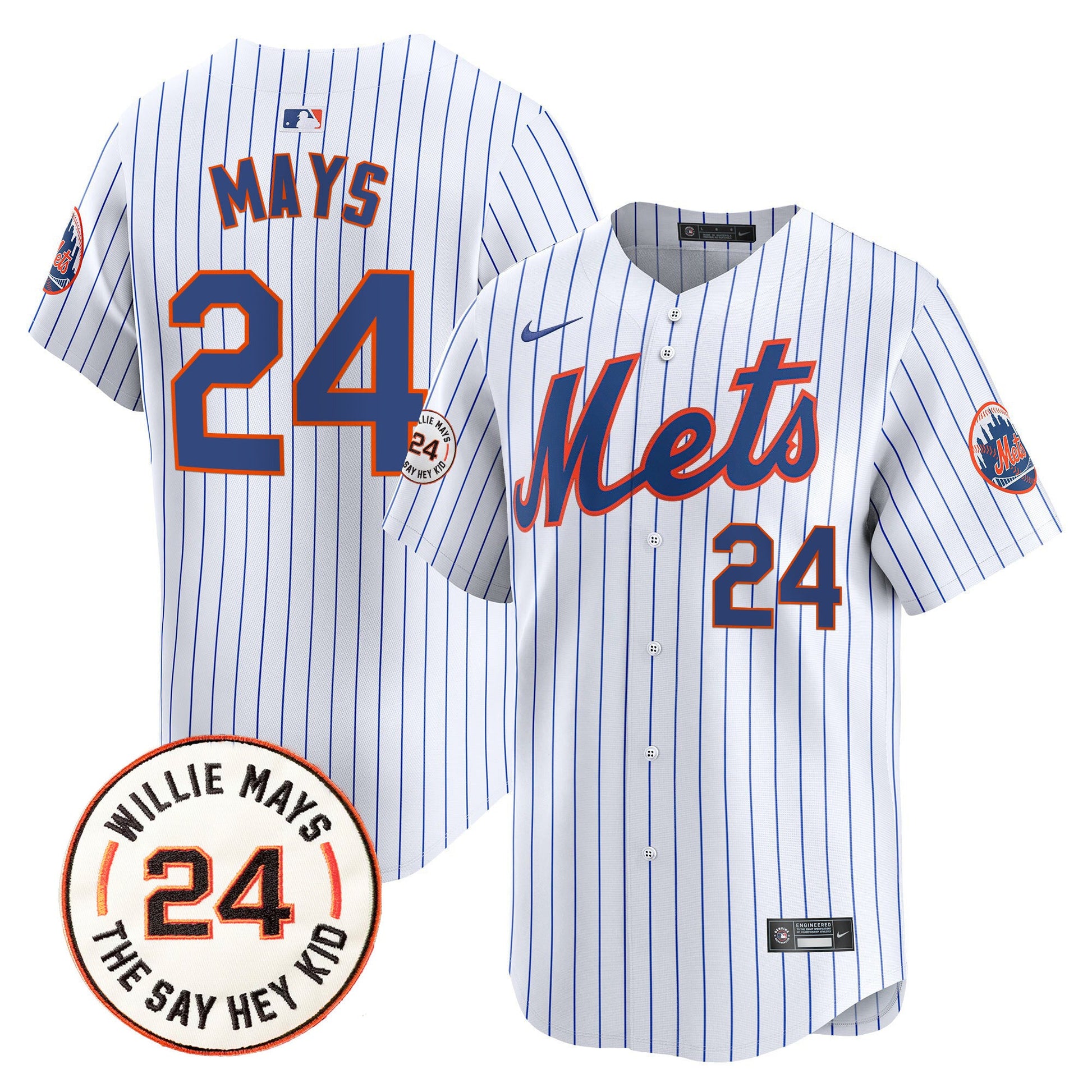 Men's Mets Willie Mays Patch Vapor Premier Limited Jersey - All Stitched