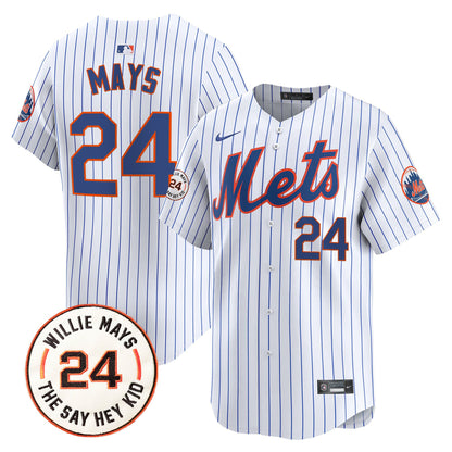 Men's Mets Willie Mays Patch Vapor Premier Limited Jersey - All Stitched
