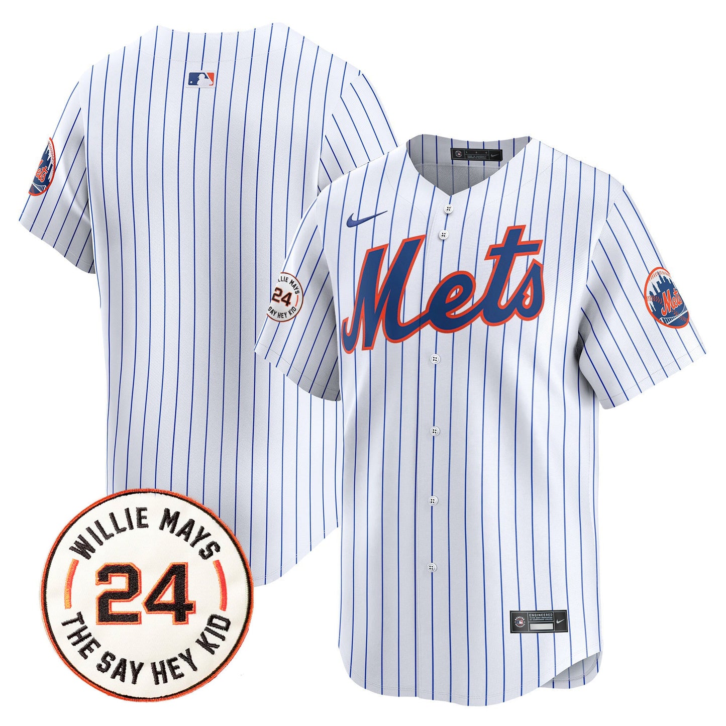 Men's Mets Willie Mays Patch Vapor Premier Limited Jersey - All Stitched
