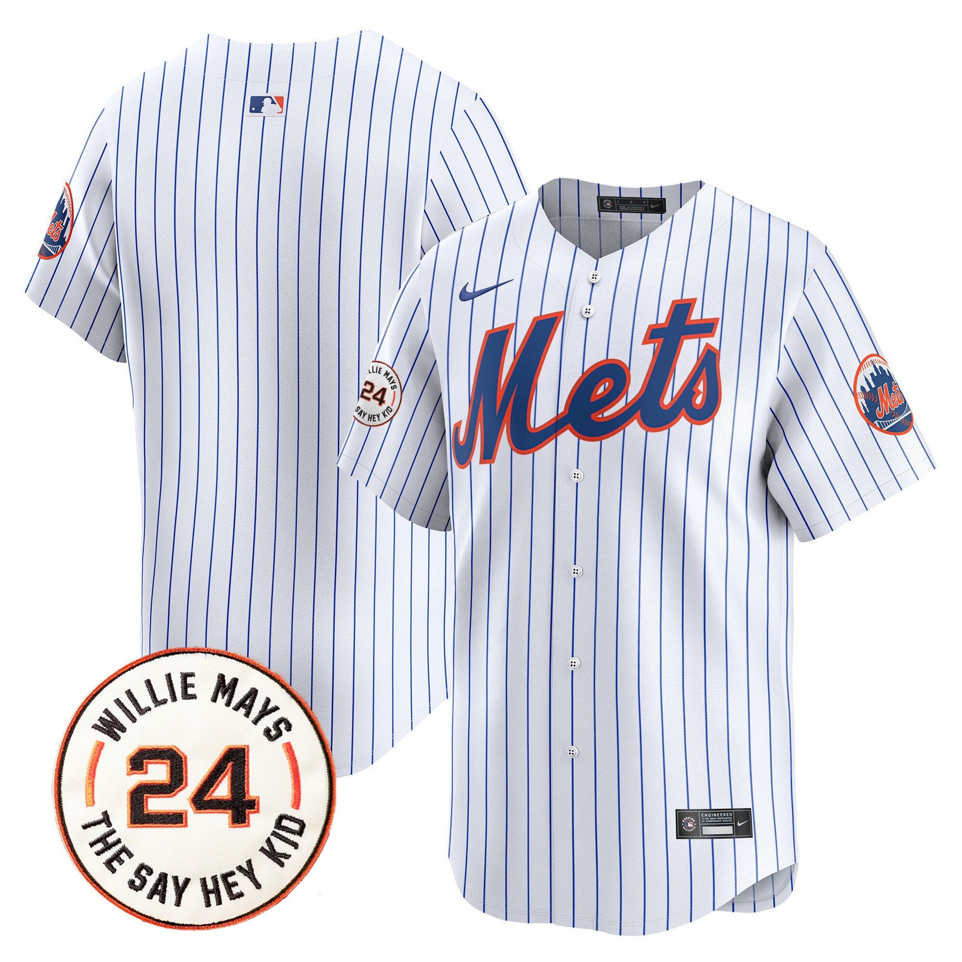 Men's Mets Willie Mays Patch Vapor Premier Limited Jersey - All Stitched