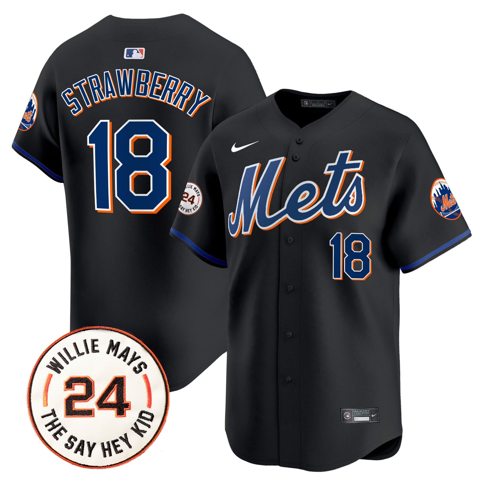 Men's Mets Willie Mays Patch Vapor Premier Limited Jersey - All Stitched