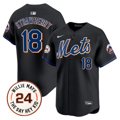 Men's Mets Willie Mays Patch Vapor Premier Limited Jersey - All Stitched