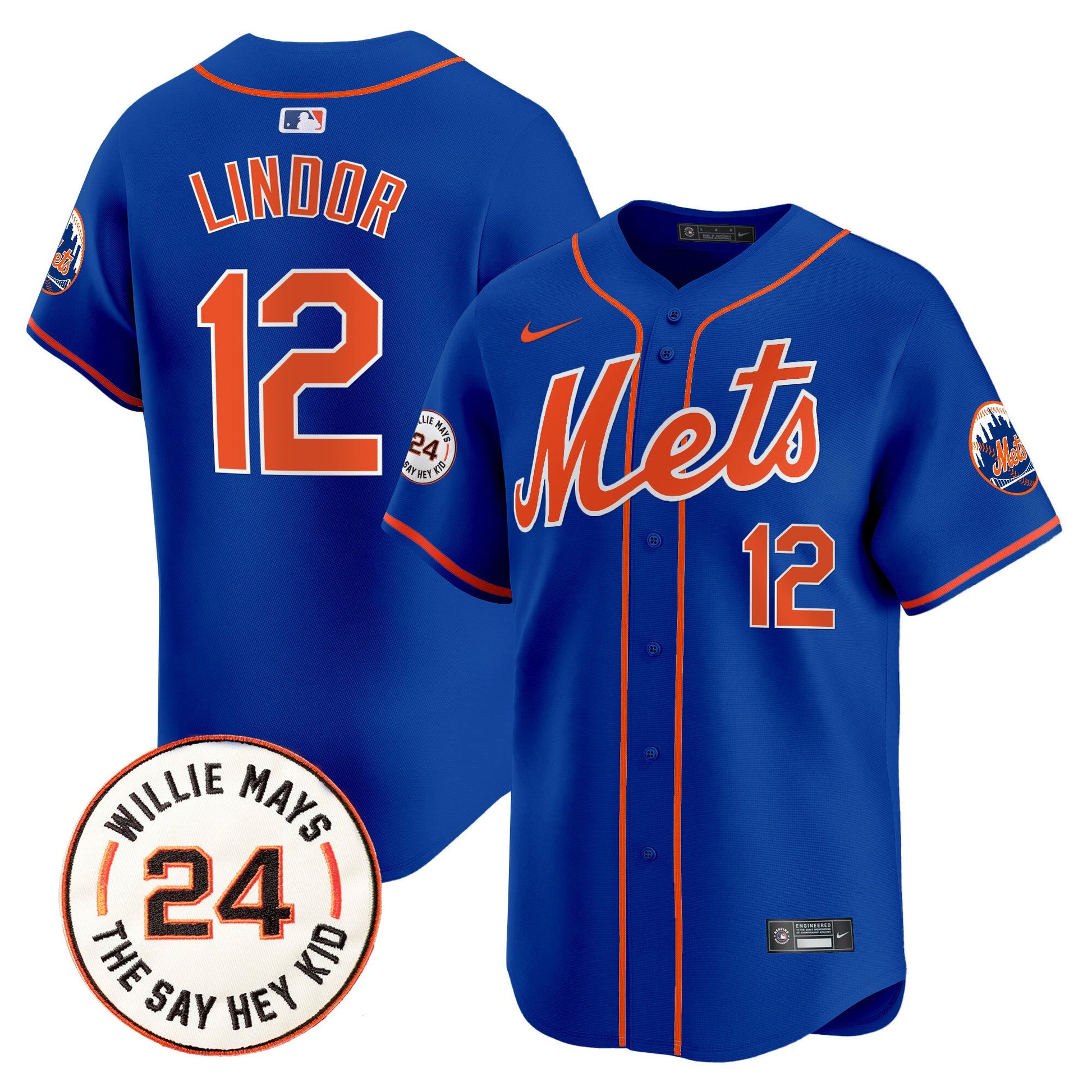 Men's Mets Willie Mays Patch Vapor Premier Limited Jersey - All Stitched