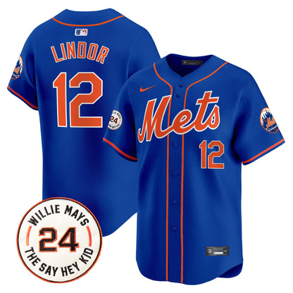 Men's Mets Willie Mays Patch Vapor Premier Limited Jersey - All Stitched