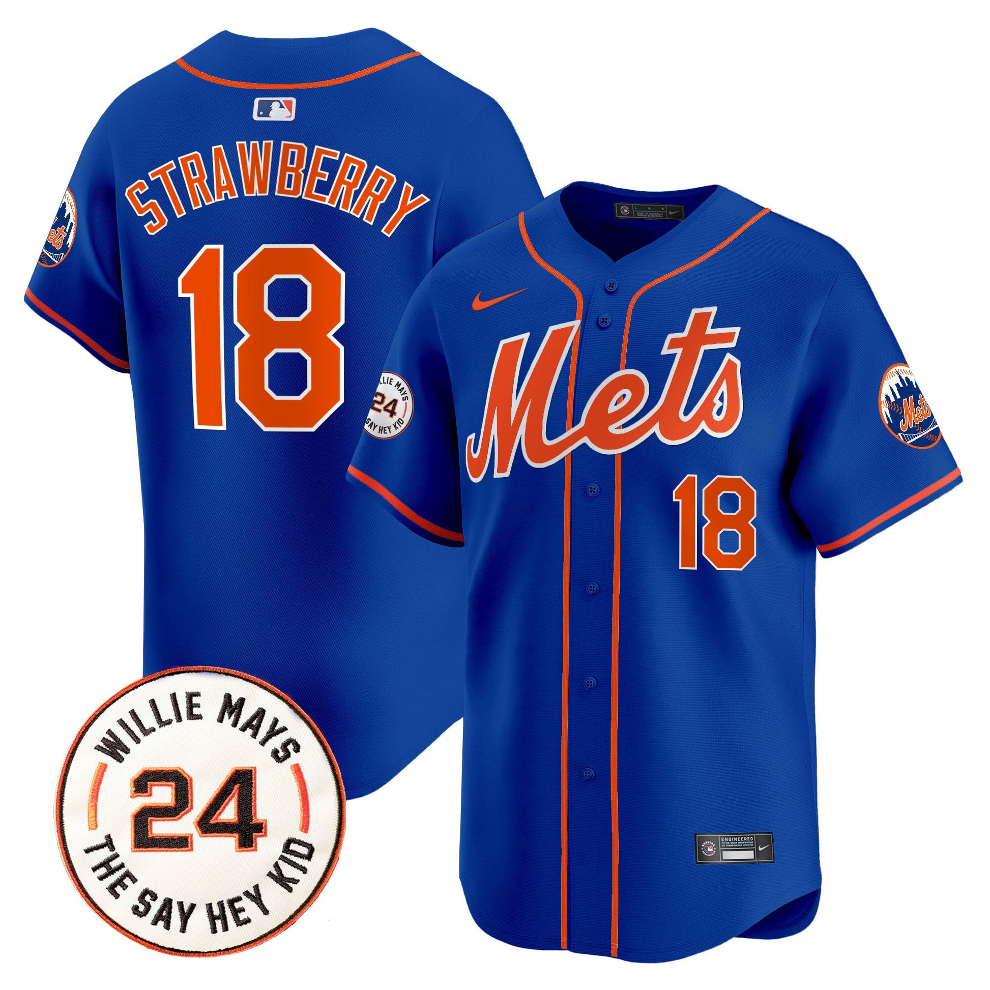 Men's Mets Willie Mays Patch Vapor Premier Limited Jersey - All Stitched
