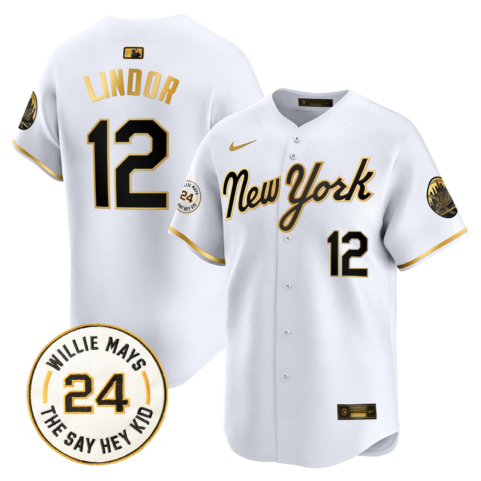 Men's Mets Willie Mays Patch Vapor Premier Limited Jersey - All Stitched