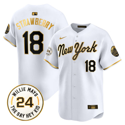 Men's Mets Willie Mays Patch Vapor Premier Limited Jersey - All Stitched