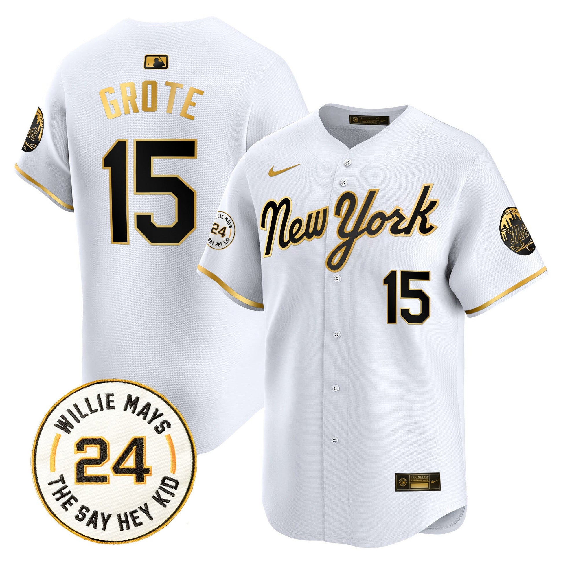 Men's Mets Willie Mays Patch Vapor Premier Limited Jersey - All Stitched