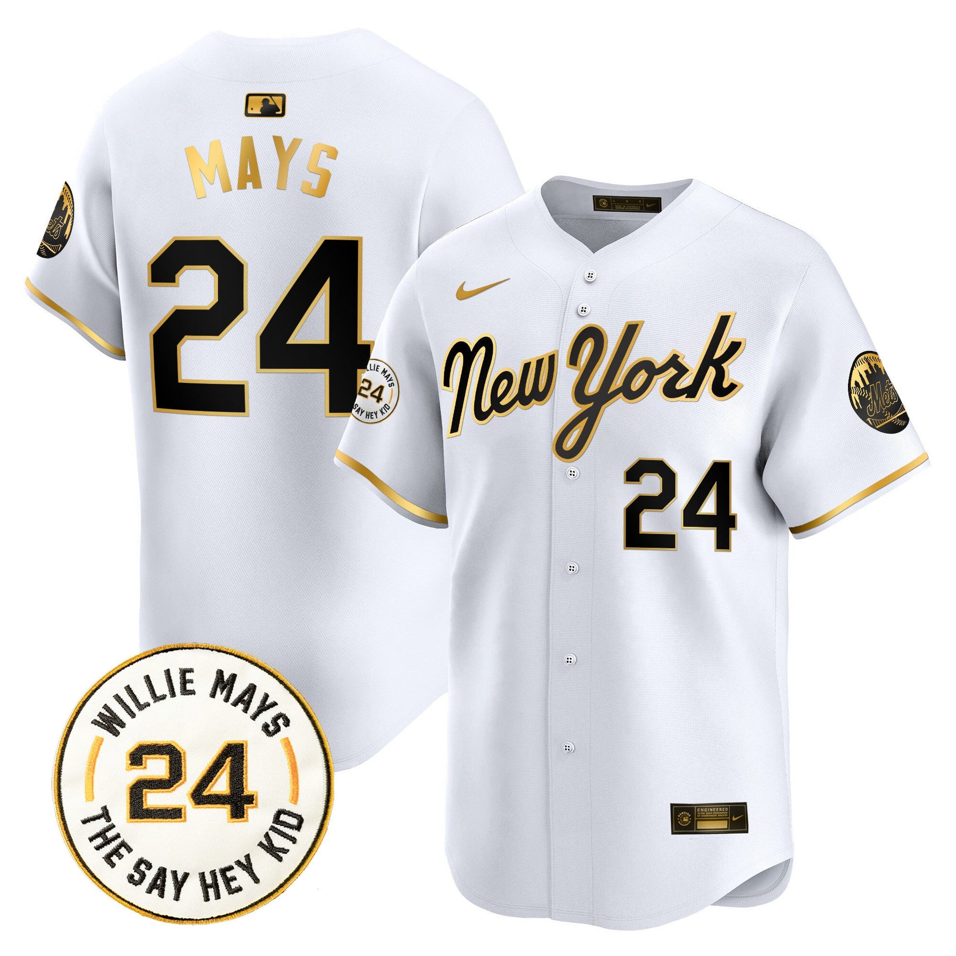 Men's Mets Willie Mays Patch Vapor Premier Limited Jersey - All Stitched