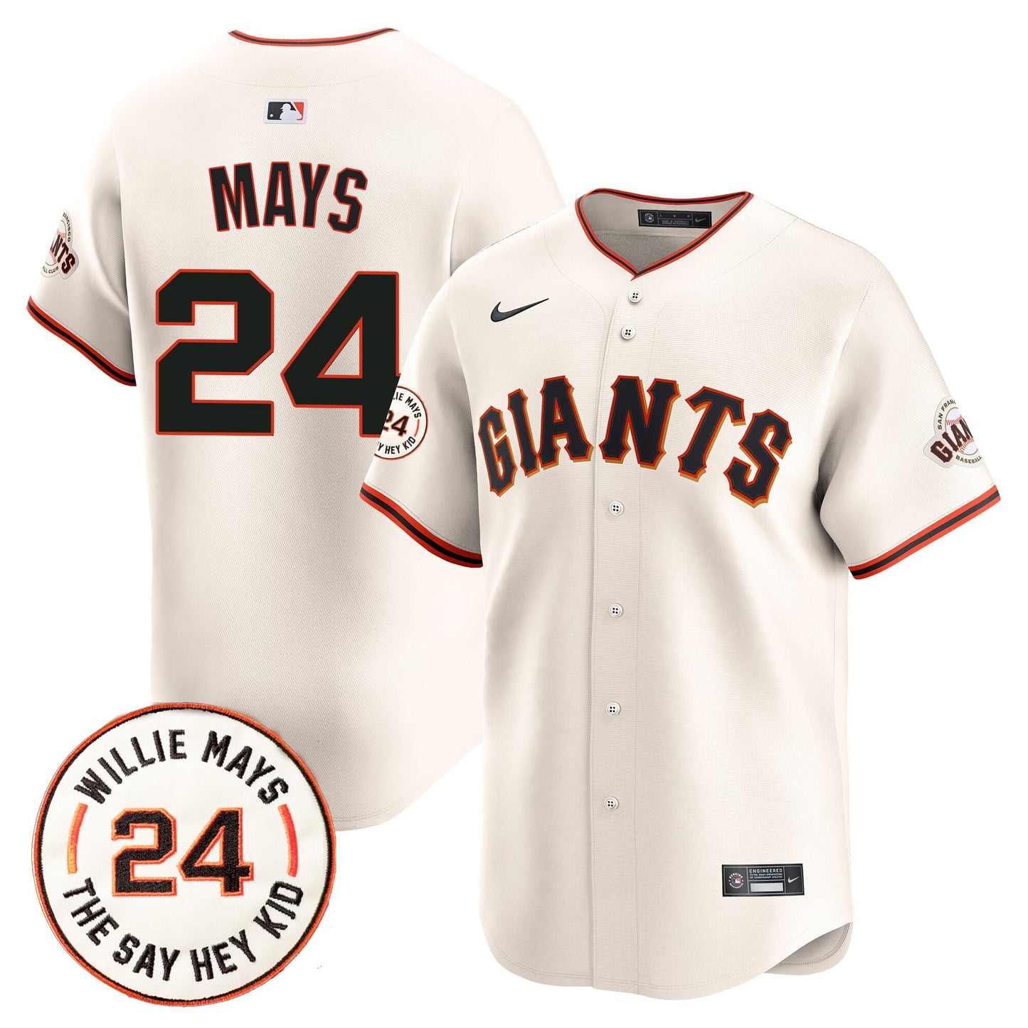 San Francisco Giants 2024 Willie Mays Patch Vapor Premier Limited Jersey - All Stitched